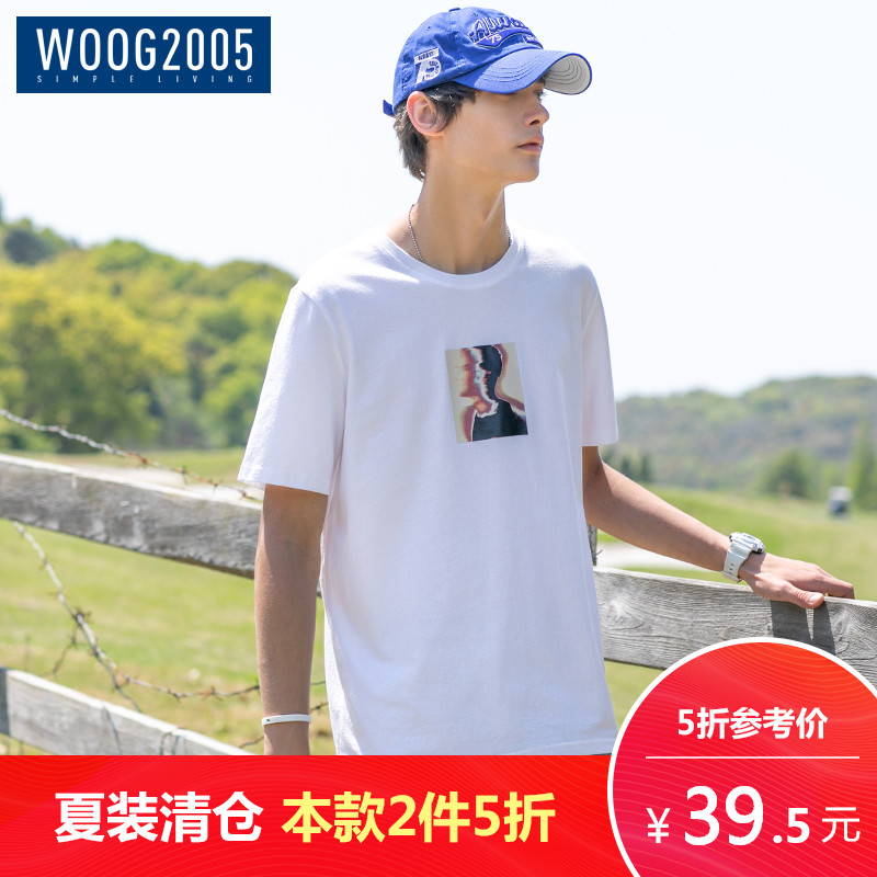 WOOG2005ÄÐÊ¿°×ɫԲÁì¶ÌÐätÐô 2018Ïļ¾Ó¡»¨Å·ÃÀ¼òÔ¼ÐÝÏаëÐätÐô