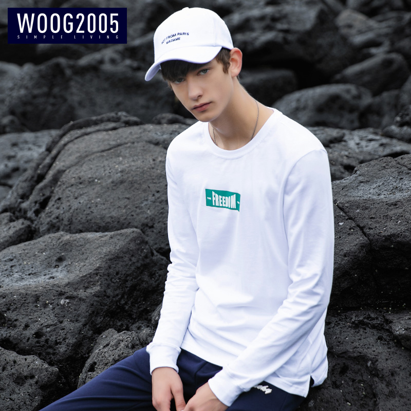WOOG2005ÄÐÊ¿°×ɫԲÁìÓ¡»¨tÐô 2018Ç^п°æ´¿ÃÞ³¤ÐäÌåÐôÉÏÒÂ