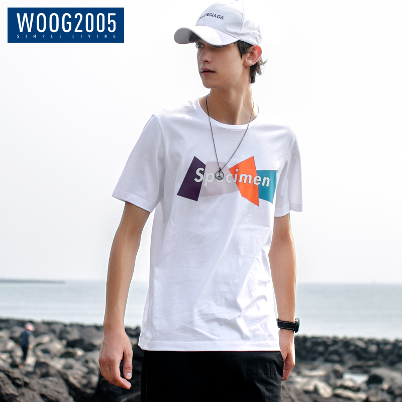 WOOG2005×Öĸӡ»¨¶ÌÐätÐôÄÐ 2018Ïļ¾Ð¿îÔ²Áì°ëÐäTº«°æ°×É«ÌåÐô