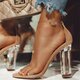 高跟粗跟一字扣露趾仙女罗马鞋 大码 新款 女2026夏季 42透明水晶凉鞋