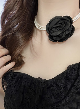 玫瑰项链布艺锁骨链女珠子