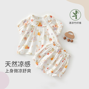 女童短袖短裤套装夏季薄款纱布婴儿公主花苞裤套装衣服女宝夏季