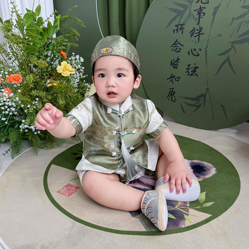 周岁男宝礼服中式绿色唐装
