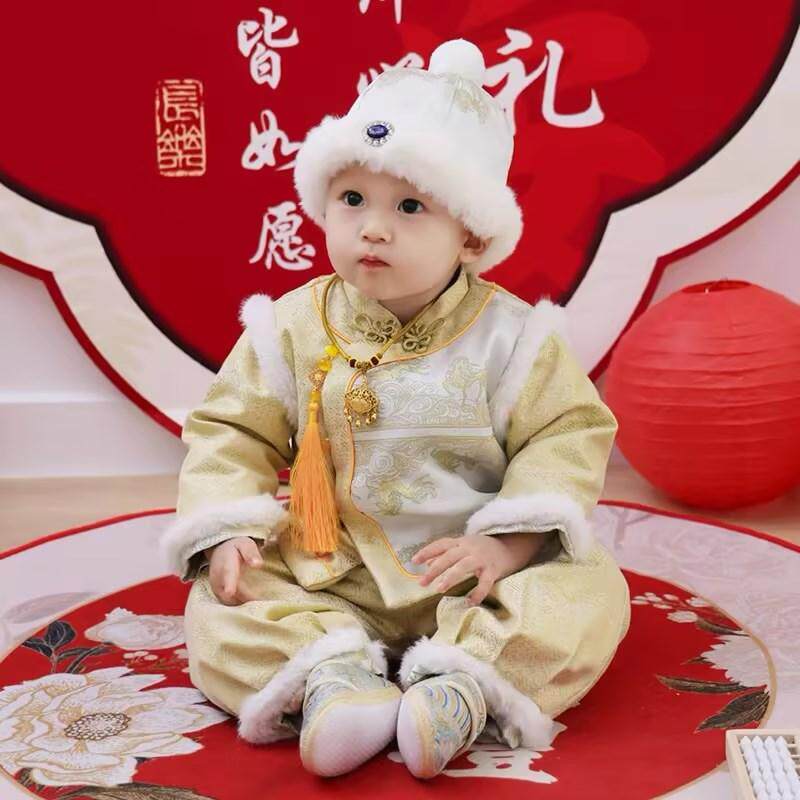 加绒冬季男宝宝周岁礼服抓周服