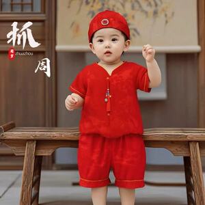 周岁礼服男宝中式男童唐装红色