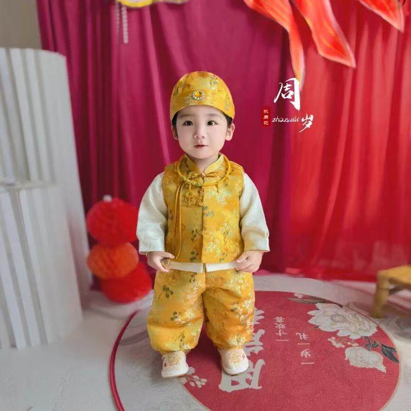 周岁礼服男宝宝中式周岁宴抓周服婴儿百天衣服国风分体唐装套装
