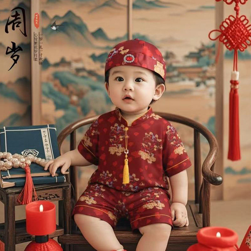 周岁礼服男宝宝夏中式分体唐装