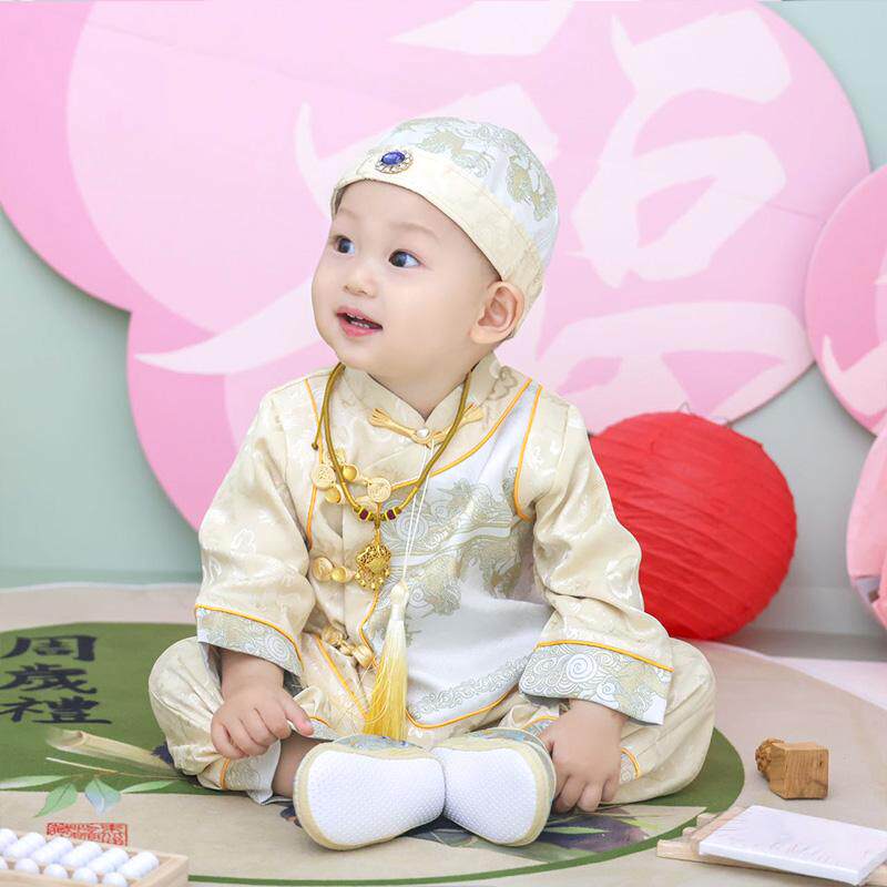 宝宝周岁礼服新品国风新中式套装生日宴百天抓周男女童婴儿冠衣