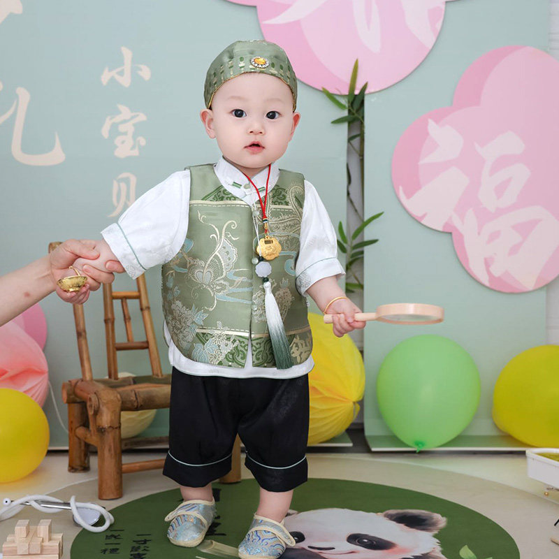 薄款宝宝周岁礼服抓周服男童夏季