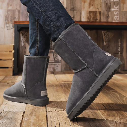 冬季保暖牛皮中筒大码男士棉鞋