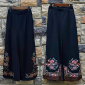 新中式 上腰阔腿裤 妈妈装 刺绣花个性 有弹力 长裤 2025秋冬民族风女裤