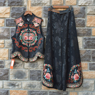 马夹阔腿裤 民族风重工刺绣马甲波浪边不规则坎肩时尚 新款 2025秋季