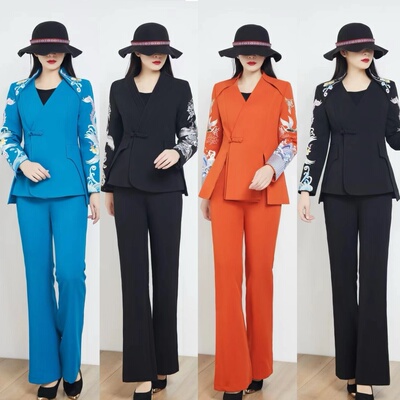 2025国风套装新中式春秋加厚款显瘦高档气质西装套装女遮肉套装