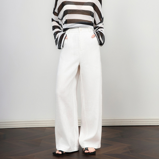 RMO&JUL老钱风天丝亚麻百搭休闲长裤白色直筒阔腿裤夏季罗家女装