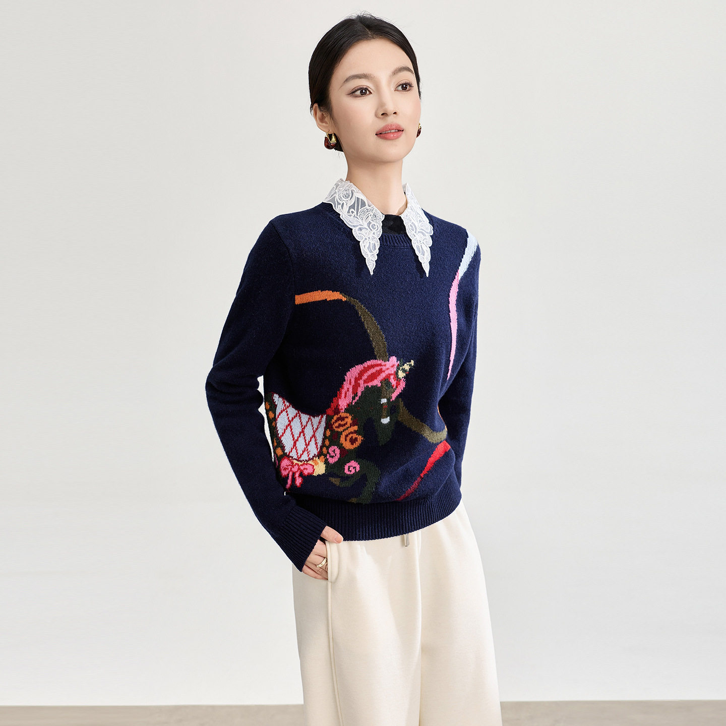 100%美丽诺绵羊毛加厚提花毛衣长袖圆领保暖针织衫新年装罗家女装,女装/女士精品,毛衣,淘宝优惠券,粉丝福利购,淘宝优惠卷