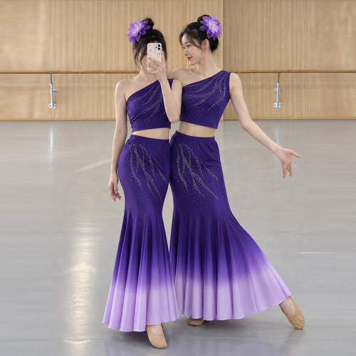 傣族舞蹈练功服装渐变练习裙傣族舞蹈演出表演艺考服装鱼尾裙