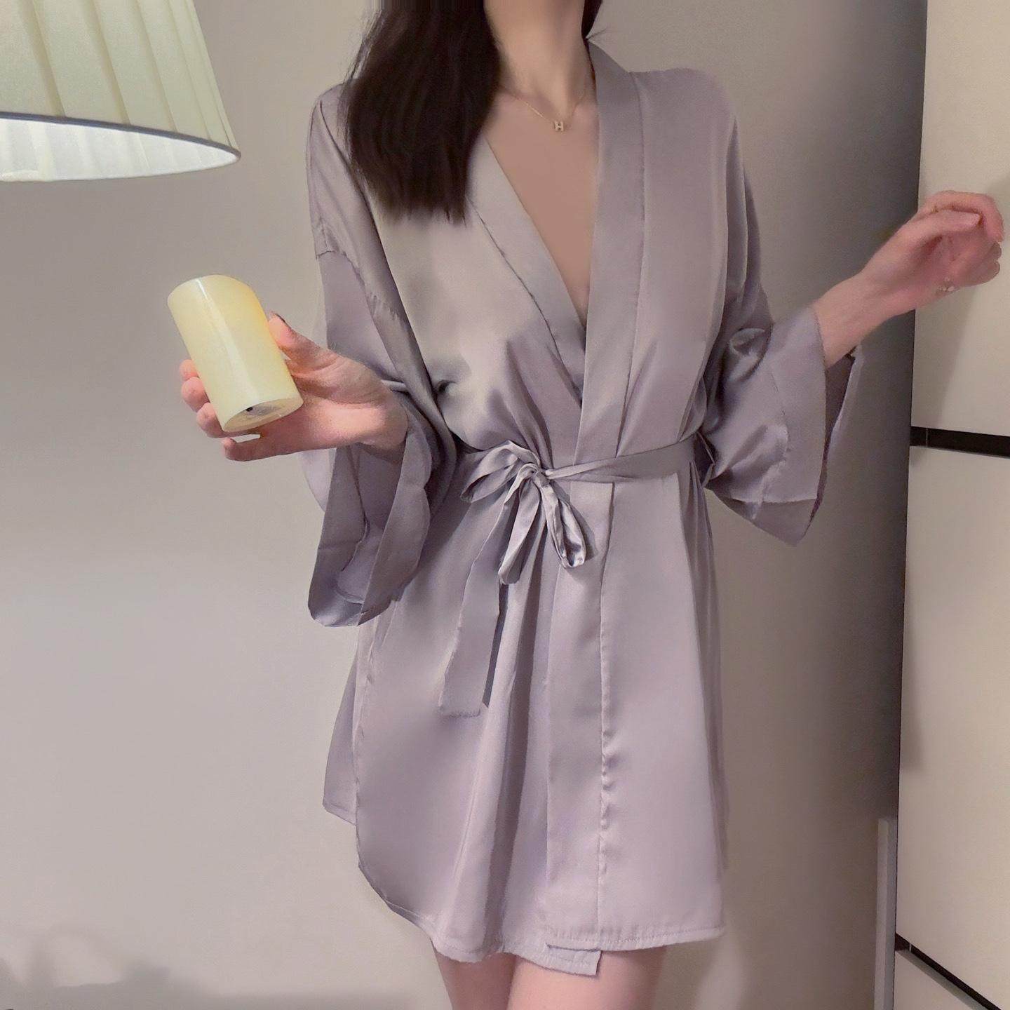 性感纯色浴袍系带外穿女士家居服睡衣裙高级感女生情调衣服纯欲风