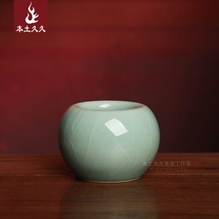 王中彩纯手工盖置 龙泉青瓷陶瓷茶具茶道零配盖托 官粉小盖置