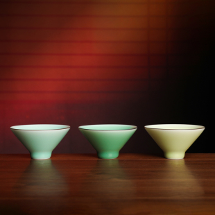 弟窑梅子青粉青米黄主人杯斗笠杯 觅道 龙泉青瓷陶瓷茶具茶杯