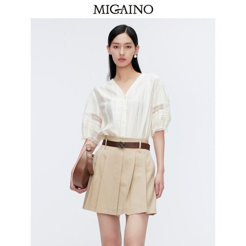 Migaino曼娅奴法式衬衫女2024夏季新款气质显瘦短袖上衣MO22AA104