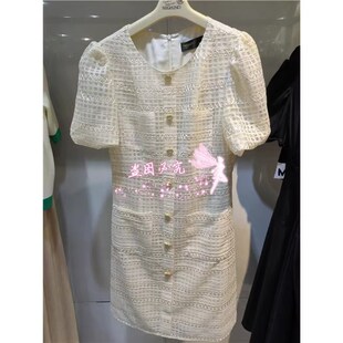 曼娅奴专柜2023新款夏装小个子短袖单排扣连衣裙女MN21DA076
