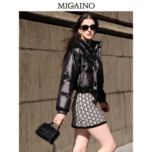 曼娅奴时尚羽绒服2023冬新款小个子白鸭绒短款保暖外套MN44IA603