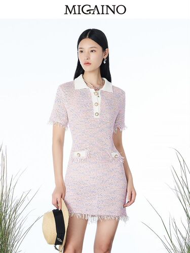 曼娅奴针织连衣裙女2023春夏新款气质收腰显瘦A字裙短裙MN14DW601