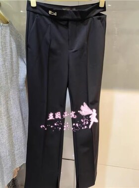 曼娅奴2023年新款夏款休闲裤简约百搭黑色裤显瘦女士MN21BC026