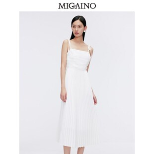Migaino曼娅奴2024年夏季新款精致纯白吊带连衣裙百褶裙MO22DD182