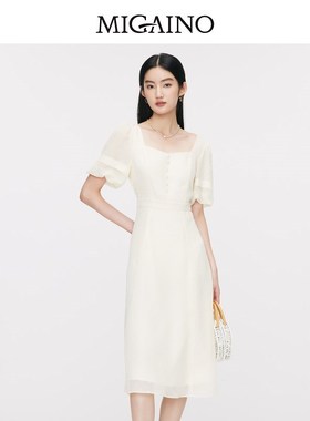 曼娅奴气质连衣裙2024夏季新款高级感小个子中长收腰裙MO14DB636