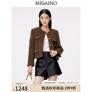 曼娅奴毛呢外套女短款2023秋冬新款气质小个子呢子大衣MN44SC628