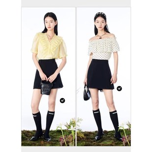 曼娅奴2023夏季 蕾丝拼接开叉短裙高腰半身裙女MN24EA608 款