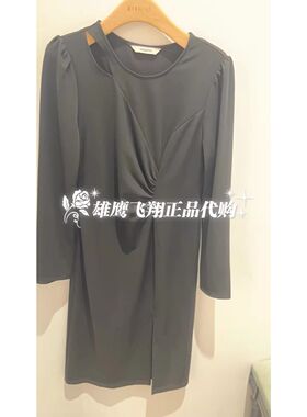 曼娅奴2023年冬装新品黑色修身显瘦连衣裙女MN42DA016