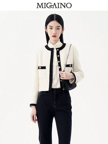 Migaino曼娅奴外套女2023年秋季新款圆领小香风拼色上衣MN32SC077