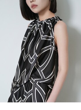 曼娅奴女装2025夏季新款高级感小众几何印花无袖衬衫MP24AE607