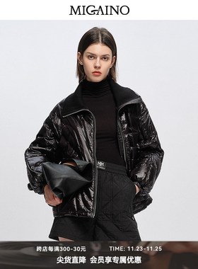 曼娅奴24年冬季新款气质高领黑色保暖白鸭绒羽绒服MO44IA607
