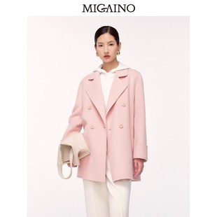 Migaino曼娅奴女装2024年冬季新款翻领简约休闲毛呢大衣MO42GB002