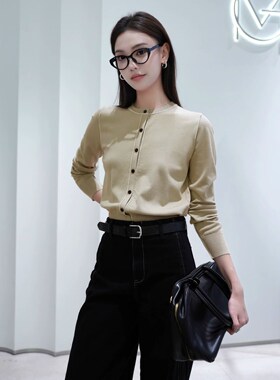 Migaino曼娅奴女装2025年春季新款圆领简约百搭针织开衫MP12JK205