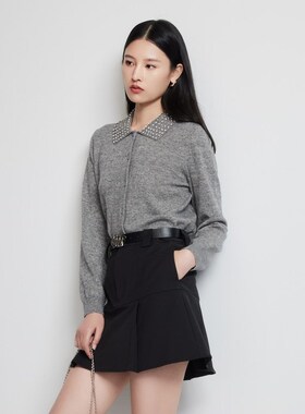 曼娅奴女装2025早春新款慵懒风设计感小众灰色针织开衫MP14JK614