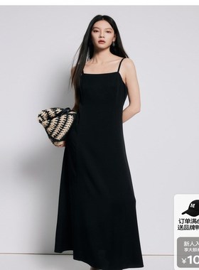曼娅奴女装高级显瘦黑色吊带连衣裙MP22DD073