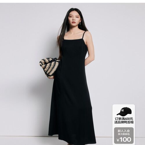 曼娅奴女装高级显瘦黑色吊带连衣