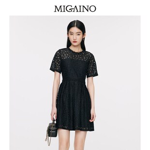 曼娅奴蕾丝连衣裙女2024夏季 气质小个子收腰小黑裙MO14DA654 新款