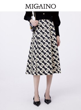 Migaino曼娅奴印花半身裙女2024新款气质中长款A字裙MO12EB034