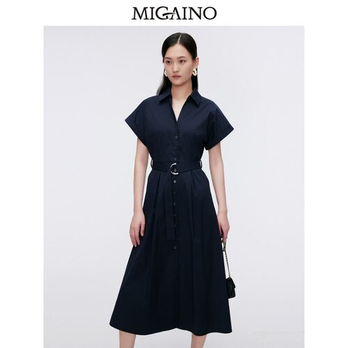 Migaino曼娅奴2024夏季新款大气简约工装裙中长款裙子MO22DA097