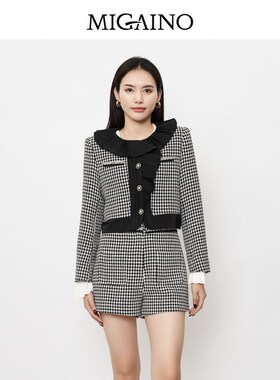 Migaino曼娅奴千鸟格短外套女2023春季新款洋气别致上衣MN14SC701