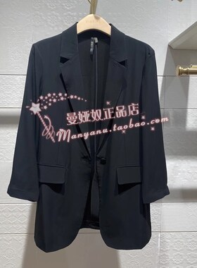 曼娅奴2023年新款夏装西装款一粒扣百搭黑色外套女MN21SS023