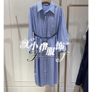 曼娅奴商场专柜2023年新款夏装条纹腰带休闲连衣裙女MN22DB165
