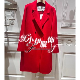 曼娅奴女装专柜2023年新款中长款昵外套冬装大衣MN42GC094