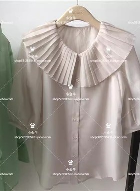 曼娅奴2023春款专柜正品娃娃衫短袖宽松上衣女荷叶衬衫MN12AC063