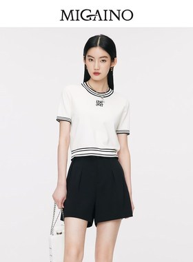 曼娅奴短袖针织衫女2024夏季新款气质内搭圆领白色上衣MO14KW612